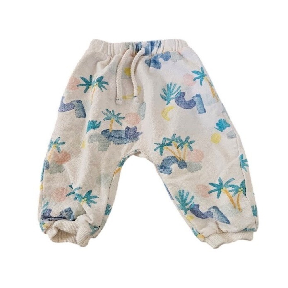 Zara Baby Tropical Palm Tree Print Joggers Harem Pants Cream 1-3 Months